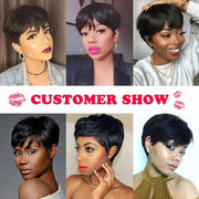 Short Pixie Cut Wigs For Women Human Hair Wigs Short Layered Cut Wigs With Bangs Bob Straight Brazilian Remy Cheaper Natural Wig - Sunny Side Store