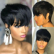 Short Pixie Cut Wigs For Women Human Hair Wigs Short Layered Cut Wigs With Bangs Bob Straight Brazilian Remy Cheaper Natural Wig - Sunny Side Store