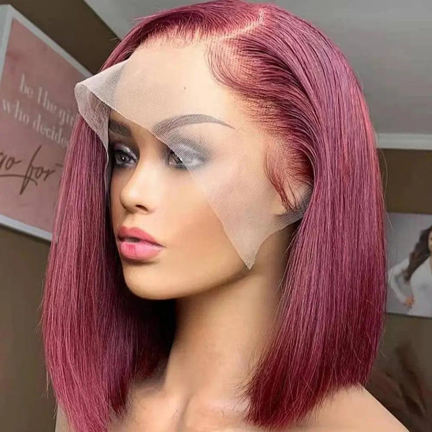 Short Wigs Human hair 13x4 Hd Lace Frontal Human Hair Wig Straight Lace Front Bob Wig Brown 99J Burgundy Colored Short Bob Wigs - Sunny Side Store