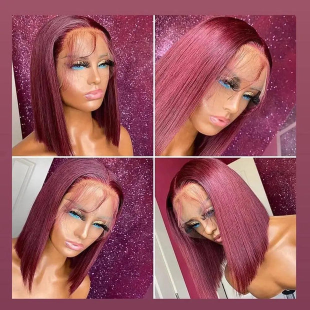 Short Wigs Human hair 13x4 Hd Lace Frontal Human Hair Wig Straight Lace Front Bob Wig Brown 99J Burgundy Colored Short Bob Wigs - Sunny Side Store