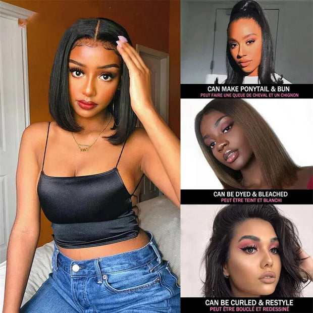 Short Wigs Human hair 13x4 Hd Lace Frontal Human Hair Wig Straight Lace Front Bob Wig Brown 99J Burgundy Colored Short Bob Wigs - Sunny Side Store