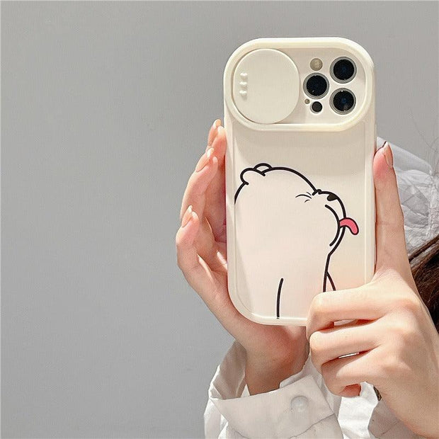 Sliding Window Phone Case Material Suitable for iPhone 15promax Protective Case Apple 14 Cartoon Painted Tongue Bears eprolo