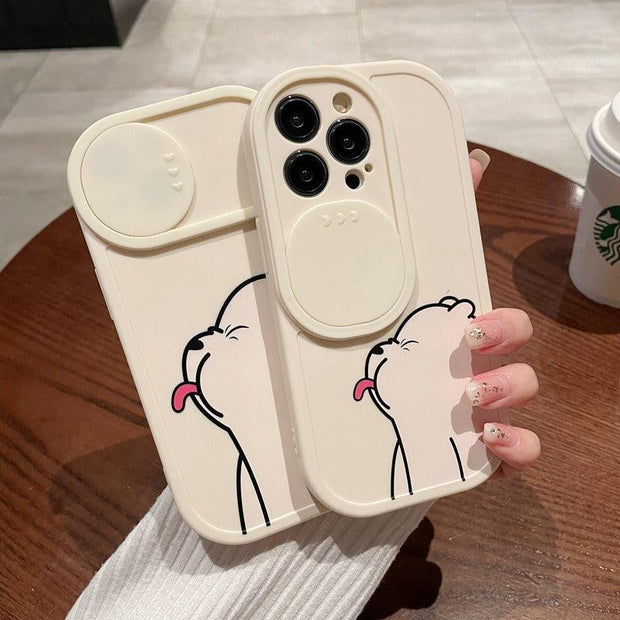 Sliding Window Phone Case Material Suitable for iPhone 15promax Protective Case Apple 14 Cartoon Painted Tongue Bears eprolo