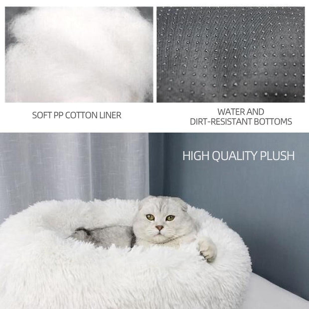 Soft Long Plush Cat Bed House Round Pet Cat Cave - Sunny Side Store