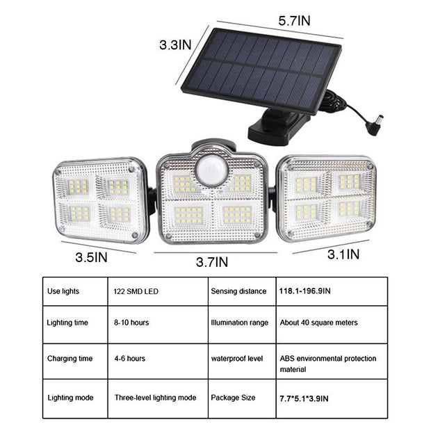 Solar Sensor Light 122 LED 3Head Outdoor Spotlight with 3 Modes - Sunny Side Store