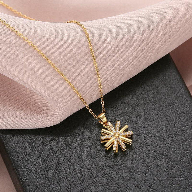 Stainless Steel Rotating Sunflower Pendant Necklace for Women Jewelry Luxury Fashion Zirconia Choker Necklaces Sunny Side Store