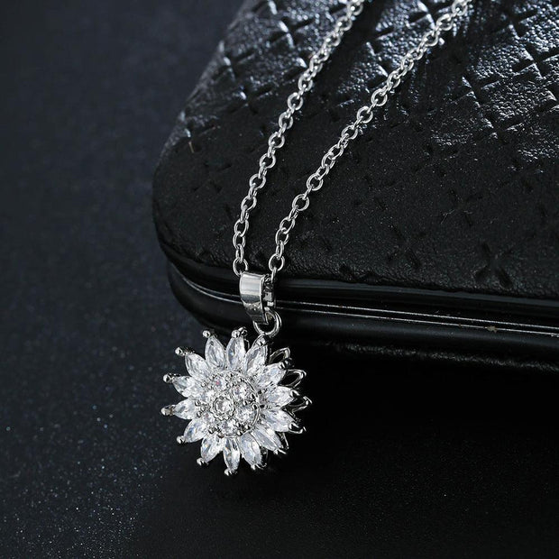 Stainless Steel Rotating Sunflower Pendant Necklace for Women Jewelry Luxury Fashion Zirconia Choker Necklaces Sunny Side Store