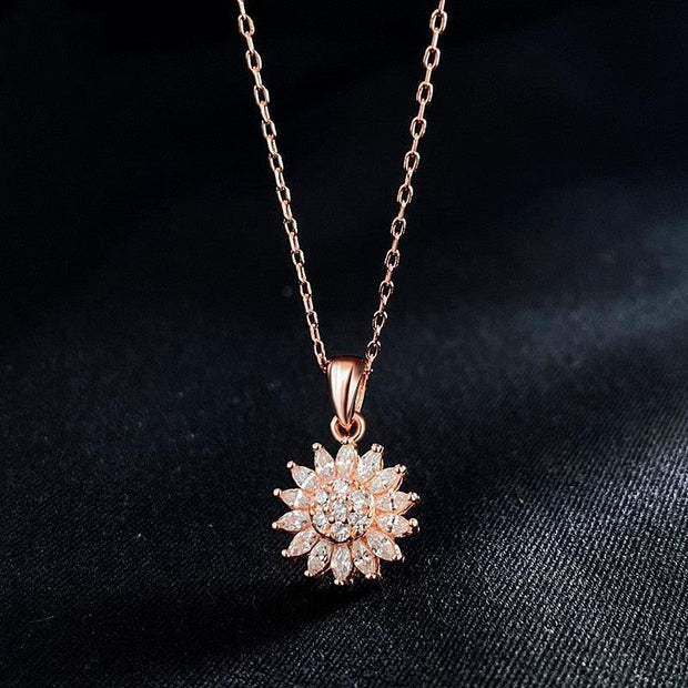 Stainless Steel Rotating Sunflower Pendant Necklace for Women Jewelry Luxury Fashion Zirconia Choker Necklaces Sunny Side Store