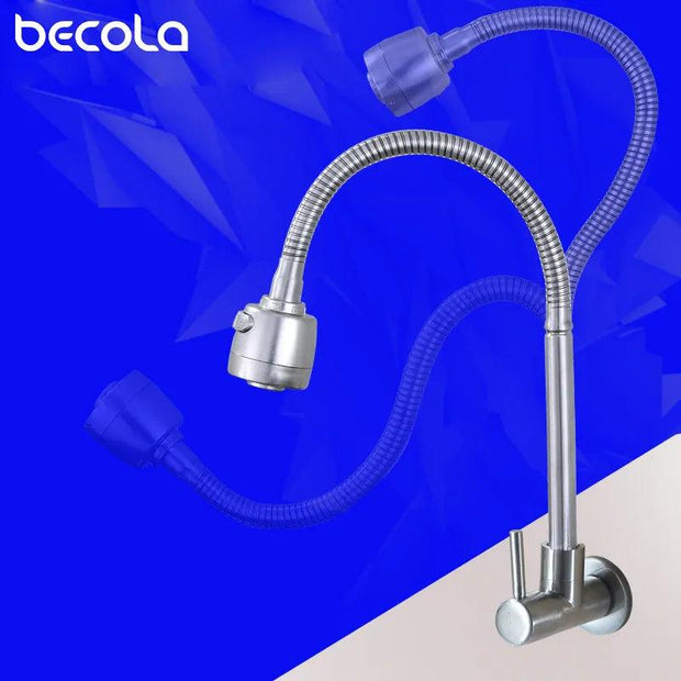 Stainless Steel Wall Mounted Kitchen Faucet Wall Kitchen Mixers Kitchen Sink Tap 360 Degree Swivel Flexible Hose Double Holes - Sunny Side Store