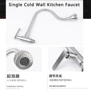 Stainless Steel Wall Mounted Kitchen Faucet Wall Kitchen Mixers Kitchen Sink Tap 360 Degree Swivel Flexible Hose Double Holes - Sunny Side Store