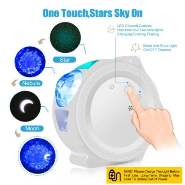 Starry Sky Projector Star Night Light Ocean Waving Lights Projection 360 Degree Rotation 6 Colors Night Lighting Lamp for Kids - Sunny Side Store