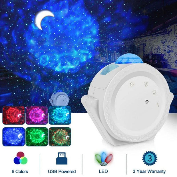 Starry Sky Projector Star Night Light Ocean Waving Lights Projection 360 Degree Rotation 6 Colors Night Lighting Lamp for Kids - Sunny Side Store