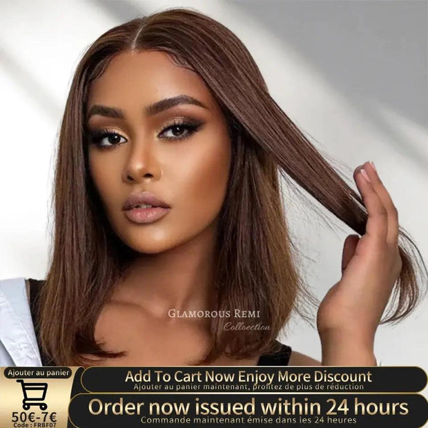 Straight Short Bob Wig Brazilian Brown Straight Lace Front Wigs For Women Human Hair Preplucked Straight Bob HD Lace Frontal Wig - Sunny Side Store