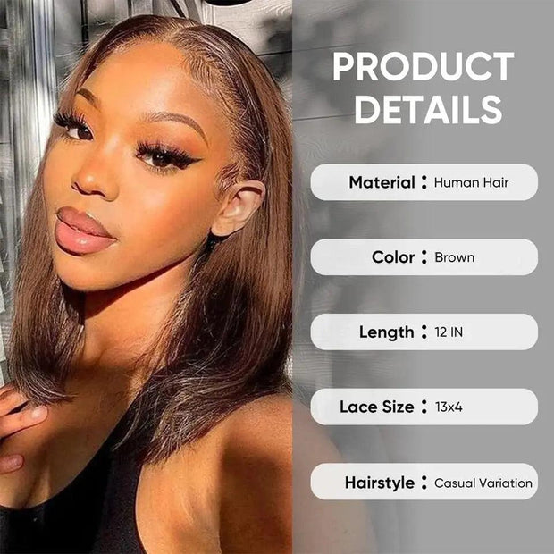 Straight Short Bob Wig Brazilian Brown Straight Lace Front Wigs For Women Human Hair Preplucked Straight Bob HD Lace Frontal Wig - Sunny Side Store