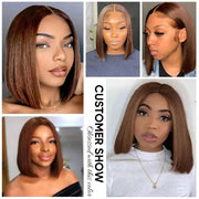 Straight Short Bob Wig Brazilian Brown Straight Lace Front Wigs For Women Human Hair Preplucked Straight Bob HD Lace Frontal Wig - Sunny Side Store