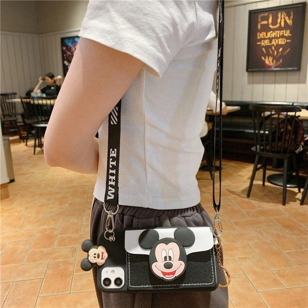 Suitable for Apple 14 Messenger mobile phone case iphone13 Mickey and Minnie card coin purse cartoon eprolo