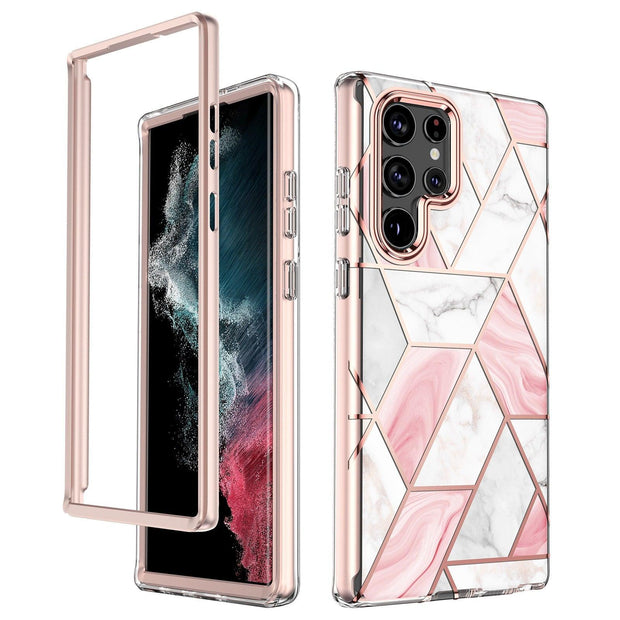 Suitable for Samsung S23 series TPU and PC two in one anti drop phone case S22 Ultra electroplated pink marble eprolo