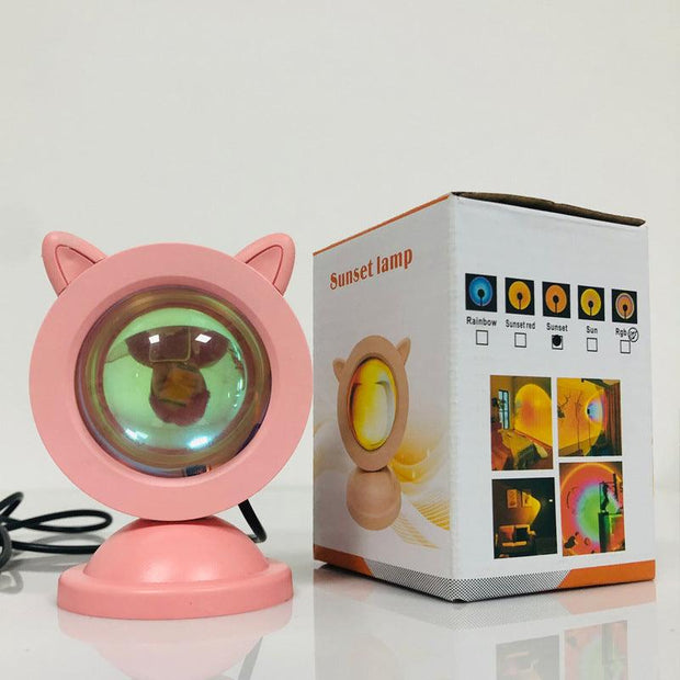 Sunset Projection Lamp Sunset Light RGB Mini Cat Ears Sunset Light Atmosphere Light Night Light Living Room Bedroom Projection Sunny Side Store