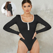 Tight Long Sleeve Jumpsuit Fashion Square Neck Zipper Thread Innner Corset Body Shaper Clothing For Dress Slim Sports Yoga Fitness Romper - Sunny Side Store