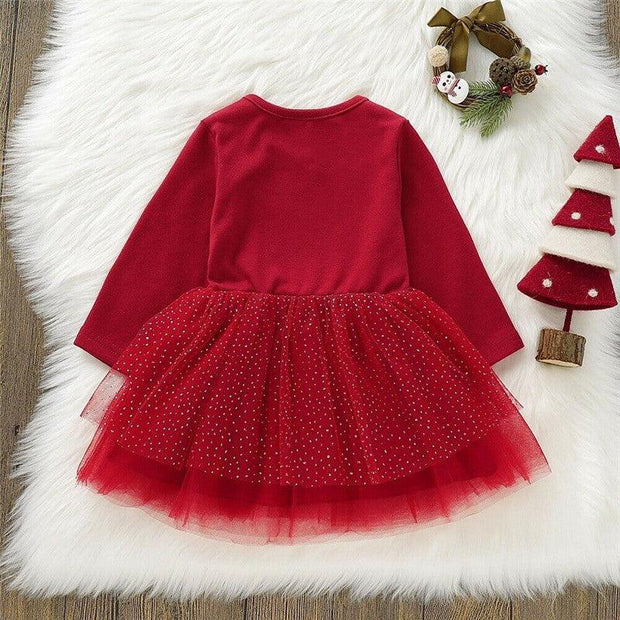 Toddler Kid Baby Girl Xmas Elk DeerClothes Long Sleeve Lace Tutu Tulle Princess Dress Christmas Long Sleeve Warm Gown Dresses - Sunny Side Store