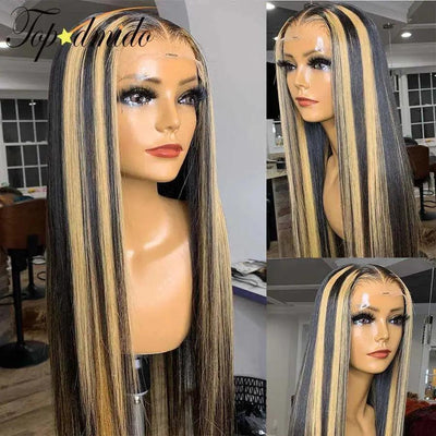 Topodmido Highlight Honey Blonde Color 13x4 Lace Front Wig Baby Hair Brazilian Human Hair 4x4 Closure Wig 13x6 Remy Hair Wigs - Sunny Side Store