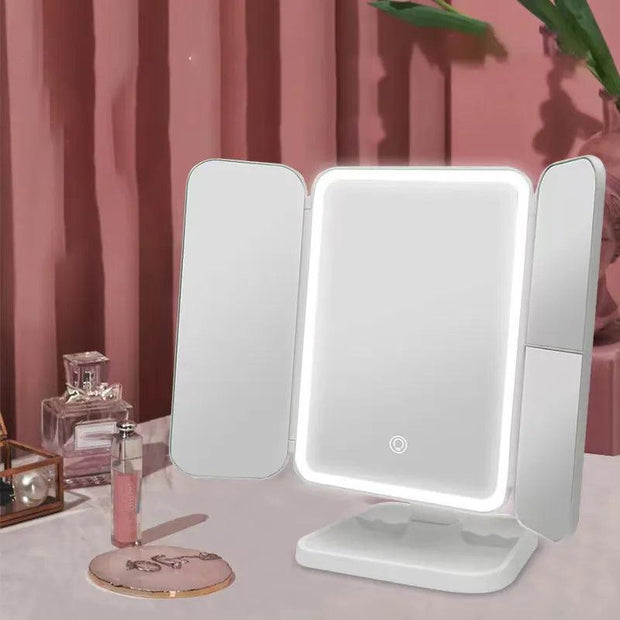 Trifold Makeup Mirror LED Lights Dorm Dressing Mirror Beauty Light up your fill light with Smart Complementary Makeup Mirror Tri - Sunny Side Store