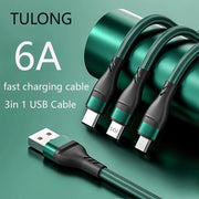 TULONG 6A Super Fast Charge 3n1 USB Charging Cable Nylon Braided Data Cable One Drag Three Apple TYPE-C Huawei Android Universal - Sunny Side Store Sunny Side Store  5.00