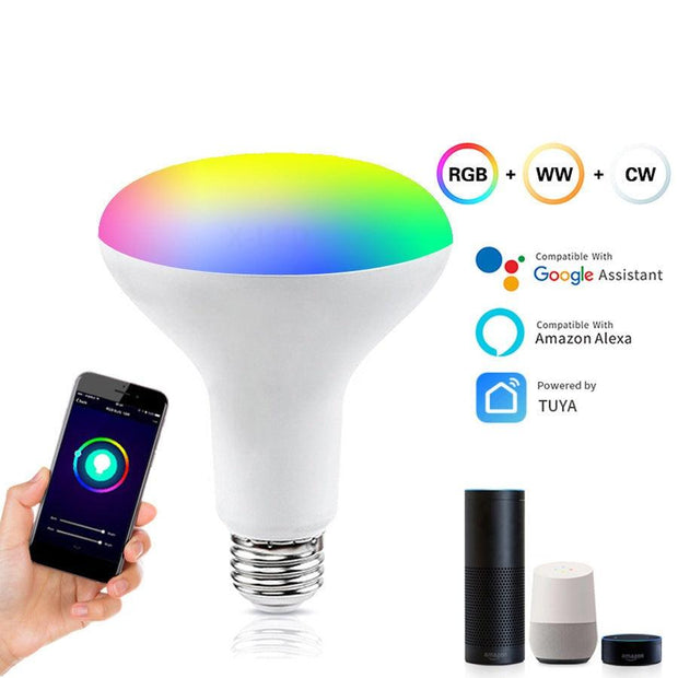 Tuya Smart WIFI Bulb Light BR30 tuya9W Colorful RGBCW Amazon Alexa Google Speaker eprolo