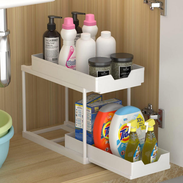 Under Sliding Cabinet Basket Organizer 2 Tier Storage Under Cabinet Bathroom Under Sink Organizers eprolo