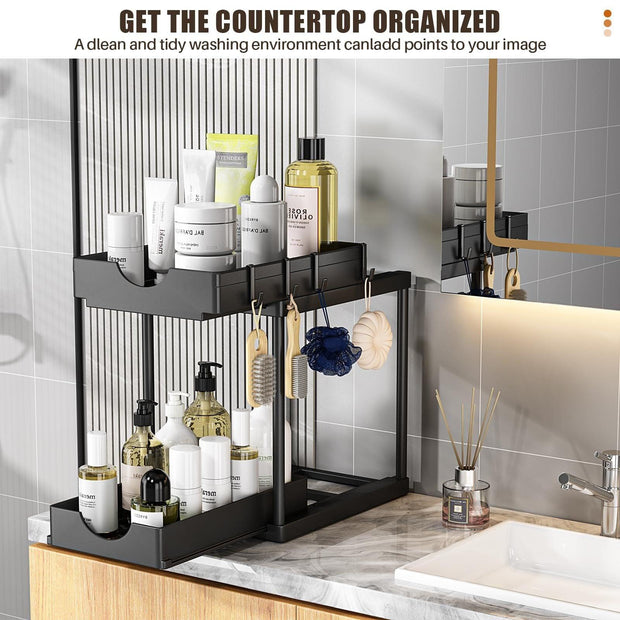 Under Sliding Cabinet Basket Organizer 2 Tier Storage Under Cabinet Bathroom Under Sink Organizers eprolo