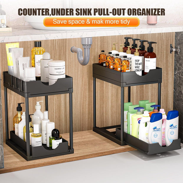 Under Sliding Cabinet Basket Organizer 2 Tier Storage Under Cabinet Bathroom Under Sink Organizers eprolo