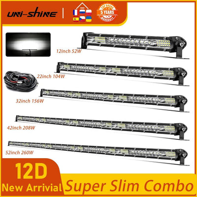 UNI-SHINE Super Slim LED Bar 12-52inch Single Row 52W 104W 156W 208W 260W Combo Led Work Light for 4X4 SUV ATV Car Offroad Truck - Sunny Side Store