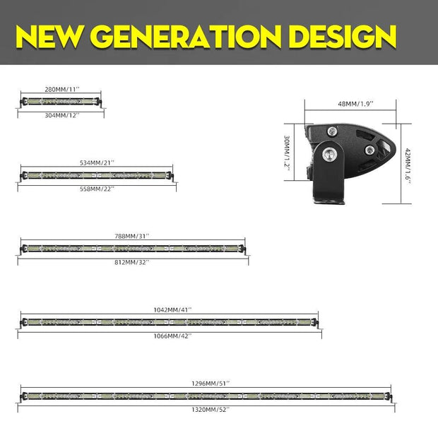 UNI-SHINE Super Slim LED Bar 12-52inch Single Row 52W 104W 156W 208W 260W Combo Led Work Light for 4X4 SUV ATV Car Offroad Truck - Sunny Side Store