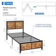 VECELO Twin Size Platform Bed Frame with Black Wood Headboard, Mattress Foundation, Strong Metal Slats Support, No Box Spring Needed Sunny Side Store