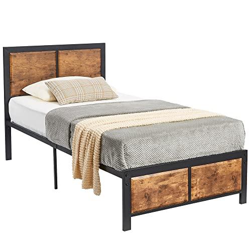 VECELO Twin Size Platform Bed Frame with Black Wood Headboard, Mattress Foundation, Strong Metal Slats Support, No Box Spring Needed Sunny Side Store