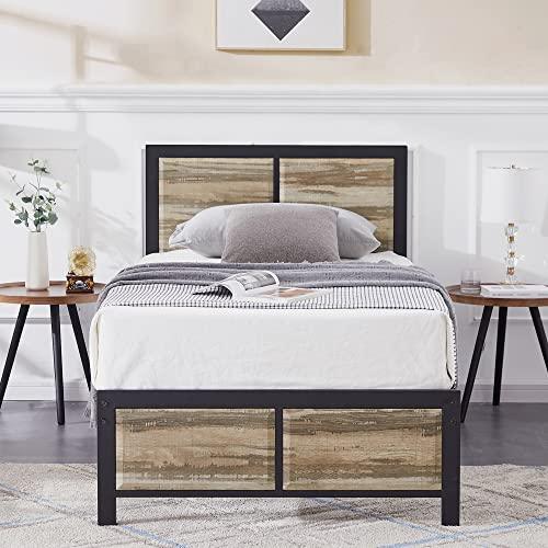 VECELO Twin Size Platform Bed Frame with Black Wood Headboard, Mattress Foundation, Strong Metal Slats Support, No Box Spring Needed Sunny Side Store