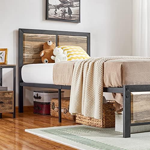 VECELO Twin Size Platform Bed Frame with Black Wood Headboard, Mattress Foundation, Strong Metal Slats Support, No Box Spring Needed Sunny Side Store