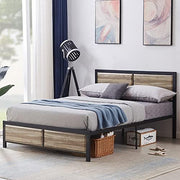 VECELO Twin Size Platform Bed Frame with Black Wood Headboard, Mattress Foundation, Strong Metal Slats Support, No Box Spring Needed Sunny Side Store