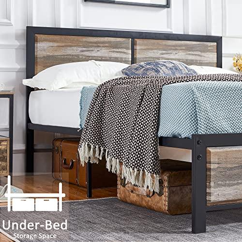 VECELO Twin Size Platform Bed Frame with Black Wood Headboard, Mattress Foundation, Strong Metal Slats Support, No Box Spring Needed Sunny Side Store