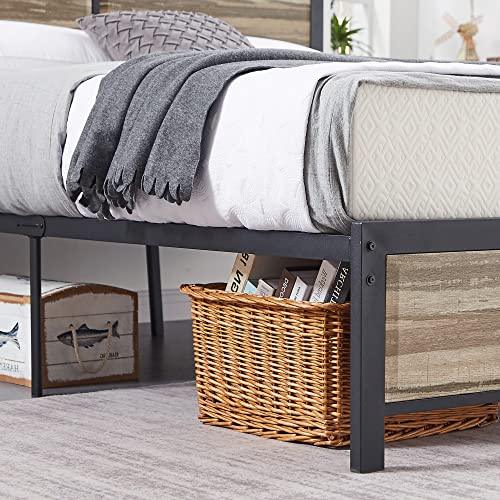 VECELO Twin Size Platform Bed Frame with Black Wood Headboard, Mattress Foundation, Strong Metal Slats Support, No Box Spring Needed Sunny Side Store