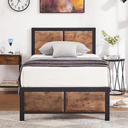 VECELO Twin Size Platform Bed Frame with Black Wood Headboard, Mattress Foundation, Strong Metal Slats Support, No Box Spring Needed Sunny Side Store