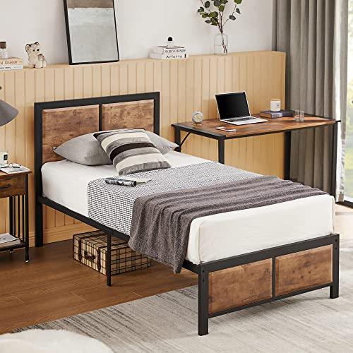 VECELO Twin Size Platform Bed Frame with Black Wood Headboard, Mattress Foundation, Strong Metal Slats Support, No Box Spring Needed Sunny Side Store