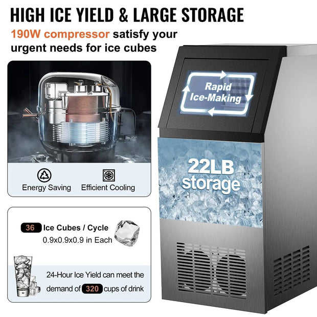 VEVOR 30KG 35KG 40KG 60KG/24H Commercial Ice Maker Ice Cube Machine High Ice Yield & Storage Home Appliance for Bar Cafeteria - Sunny Side Store Sunny Side Store  317.99