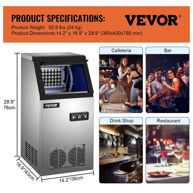 VEVOR 30KG 35KG 40KG 60KG/24H Commercial Ice Maker Ice Cube Machine High Ice Yield & Storage Home Appliance for Bar Cafeteria - Sunny Side Store Sunny Side Store  317.99