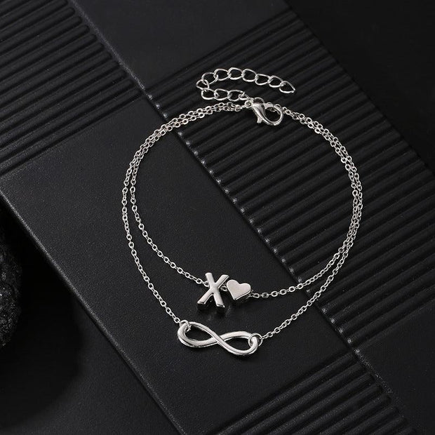 Vintage Silver Gold Anklet Female Letter Heart A-Z Bohemian cheville Boho Charm Jewelry Infinity Ankles Bracelets - Sunny Side Store