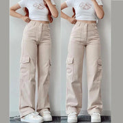 Vintage Straight new style baggy Trousers casual pants waist pocket wide leg pants autumn women's y2k high waist cargo pants - Sunny Side Store