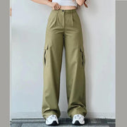 Vintage Straight new style baggy Trousers casual pants waist pocket wide leg pants autumn women's y2k high waist cargo pants - Sunny Side Store