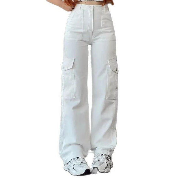 Vintage Straight new style baggy Trousers casual pants waist pocket wide leg pants autumn women's y2k high waist cargo pants - Sunny Side Store