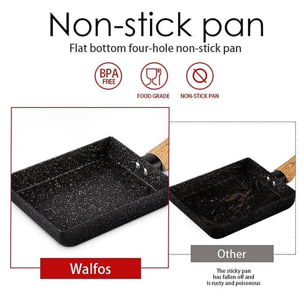 Walfos Frying Pan Tamagoyaki Omelette Black Non-Stick Pan Fry Egg Pan Pancake Kitchen Pot Maker Breakfast Pot Mini Cook - Sunny Side Store Sunny Side Store  17.50