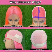 Wear Go Glueless Wig Pink 13x6 Transparent Lace Front Wig Body Wave Wigs For Women 613 Colored 13x4 Lace Front Human Hair Wigs - Sunny Side Store